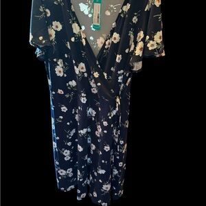 53 Floral Midi Dress - Navy and White